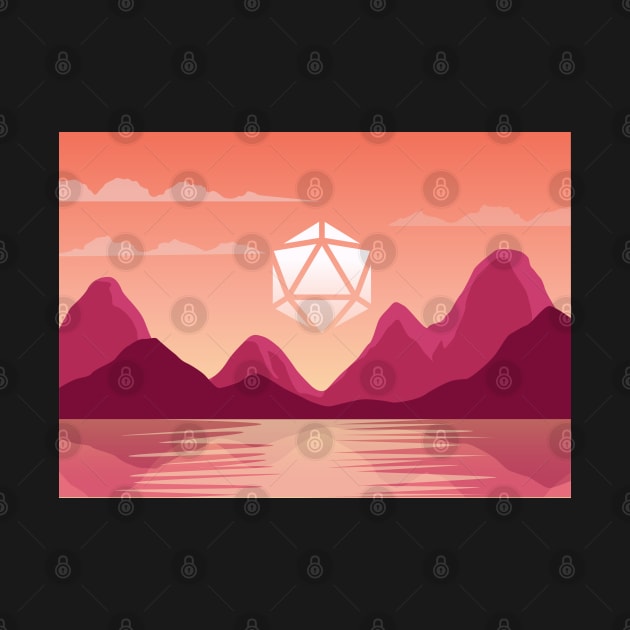 Pink Mountains and Sunset Polyhedral Dice Sun Sunset by pixeptional