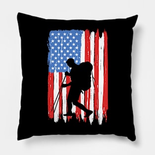 American Flag Hiking Graphic Pillow