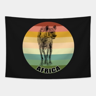 Spotted Hyena Full Figure on Vintage Retro Africa Sunset Tapestry