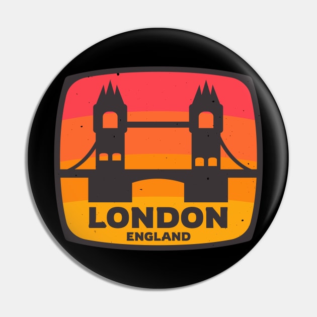 London England Tower Bridge Retro UK Pin by Foxxy Merch