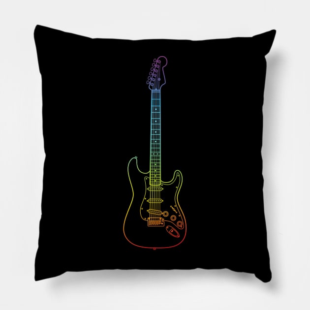 S-Style Electric Guitar Colorful Outline Pillow by nightsworthy