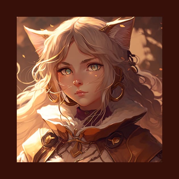 Illustration of woman cat looking at the camera in anime realistic style by KOTYA