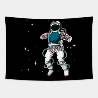 astronaut in space holding planet with stars astronaut lover Tapestry