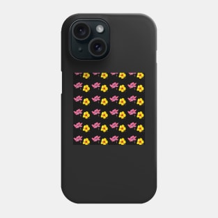 Hibiscus Flower Pattern in Watercolors and a black background Phone Case