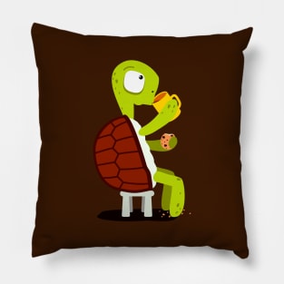 Turtle drinking tea with cookies Pillow