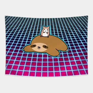 Hamster and Sloth Vaporwave Tapestry