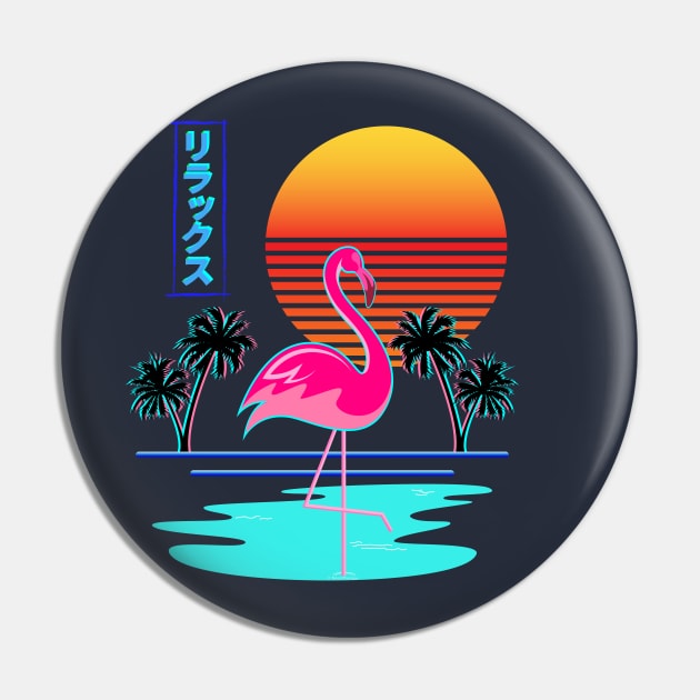 Relax - Relaxing Flamingo Synthwave Sunset Rirakkusu Pin by Brobocop