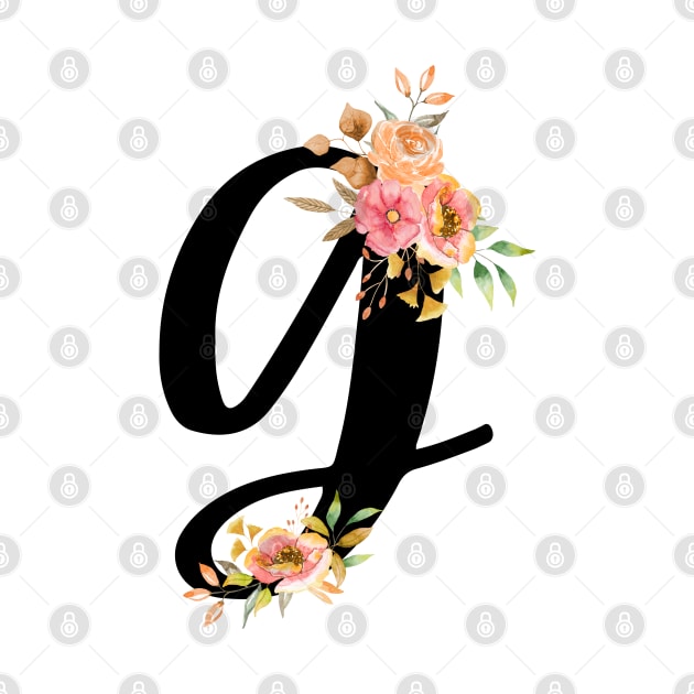 Letter G With Watercolor Floral Wreath by NatureGlow