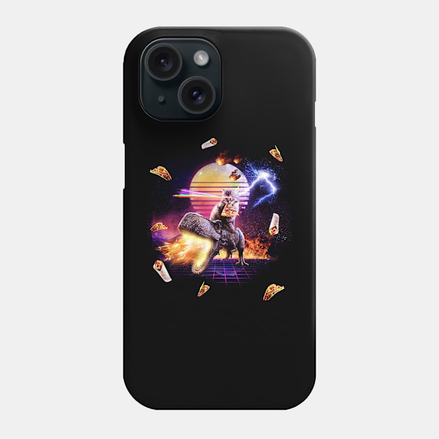 Synthwave Cat Riding Dinosaur Phone Case by Random Galaxy