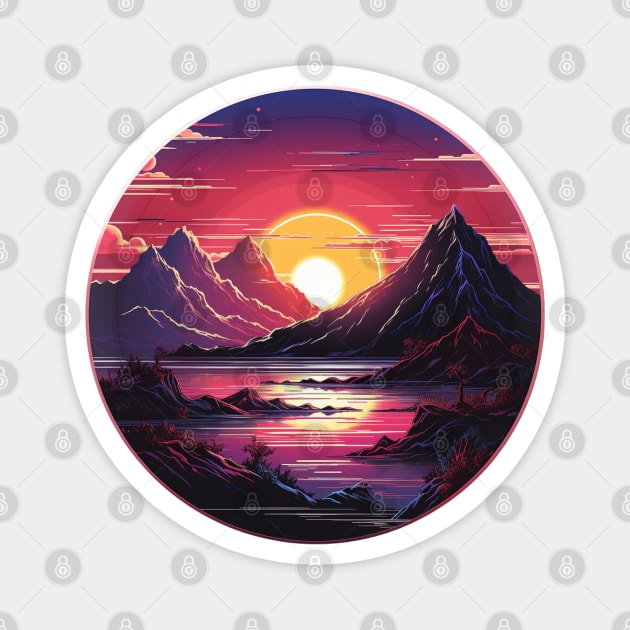 Vintage Vinyl Record Synthwave Sun Magnet by Nightarcade