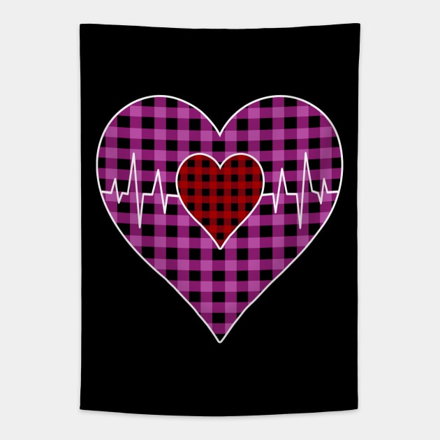 Women’s Striped Plaid Printed Heart Valentine's Day Tapestry by Nicolas5red1