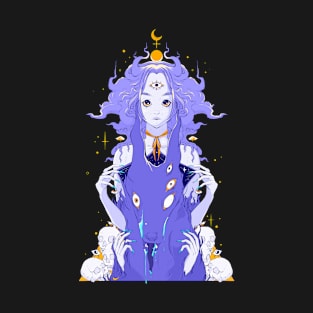 Purple Witch And Dark Wolf Canine, Anime Art T-Shirt