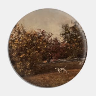 Point Dogs Hunting Oil on Canvas Pin