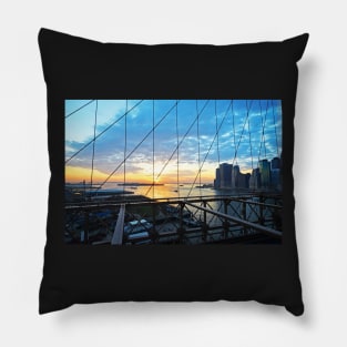 Brooklyn Bridge overlooking the Statue of Liberty Pillow