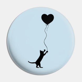 Cat Chasing a Heart Shaped Balloon Silhouette Pin