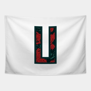 Modern Rose Floral Initial Name Alphabet - Letter U Tapestry