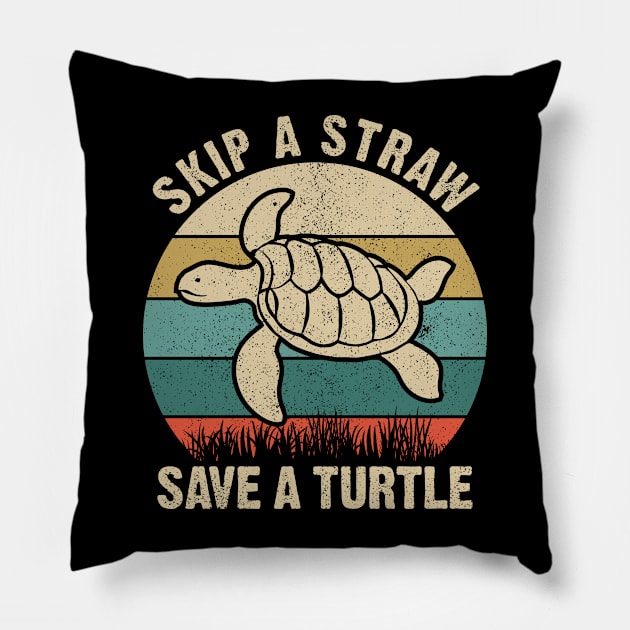 Skip a Straw Save a Turtle for Earthday - Vintage Retro Design T Shirt 3 Pillow by luisharun