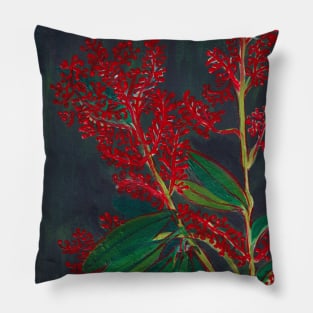 Red Cherry Blossom Flowers Acrylic Painting Artwork Pillow