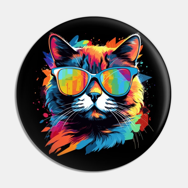 Party Cat in Sunglasses Men Women 80s 90s Retro Funny Cat Pin by KsuAnn