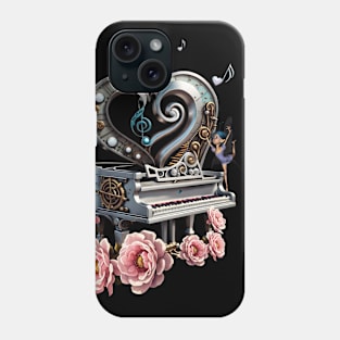 Steampunk piano with heart Phone Case