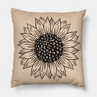 sunflower drawing black style and pink background Pillow