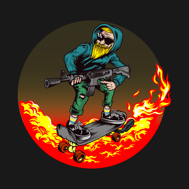 Man Riding on Armed Skateboard Illustration by Invectus Studio Store