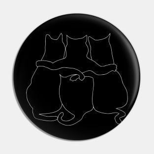 3 Cats Together White Line Art Pin