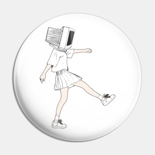 Coder girl computer head Pin