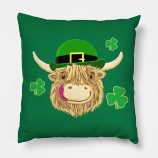 Scottish Highland Cow St Patrick's Day Hat Pillow