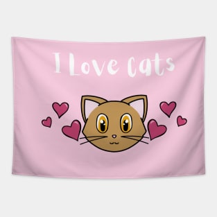 I Love Cats  Quote With Cute Cat And Pink Hearts Tapestry