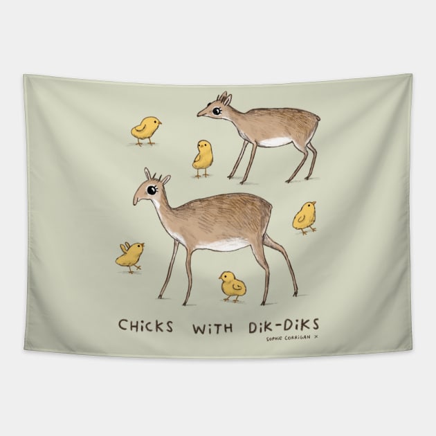 Chicks With Dik Diks Tapestry by Sophie Corrigan