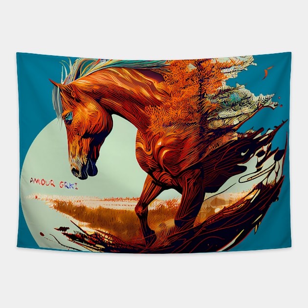 Horse Power and Wind Surreal Fusion Tapestry by Amour Grki