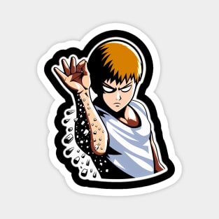 Reigen using his iconic "salt splash" Magnet