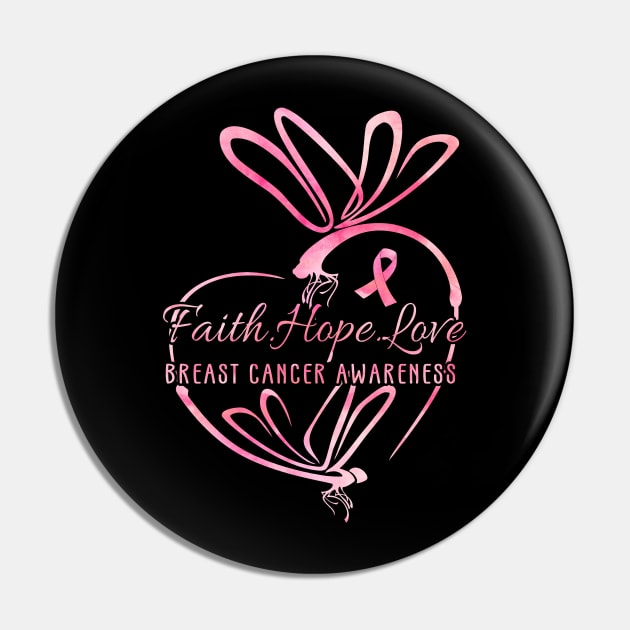 Dragonfly Faith Hope Love Breast Cancer Awareness Pin by Kaileymahoney