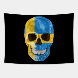Sweden Flag Skull - Gift for Swede With Roots From Sweden Tapestry