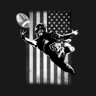 Football Player Leaping Catch USA Flag T-Shirt