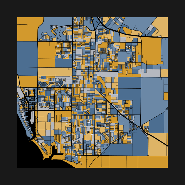 Oxnard Map Pattern in Blue & Gold by PatternMaps
