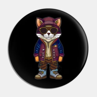 Pawsitively Stylish: Cat Rocking Shades and Purple Jacket Pin