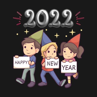 Happy New Year 2022 Kids With Party Hats T-Shirt