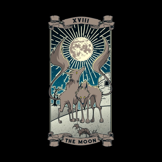 Tarot Card The Moon XVIII Wolves Halloween Art Pagan Witch by TellingTales