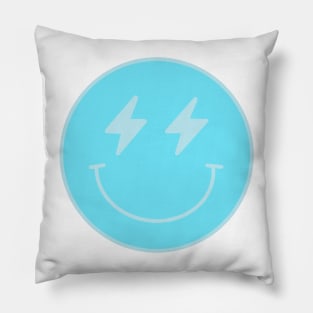 Lightning Bolt Smiley Face Preppy Blue Pillow