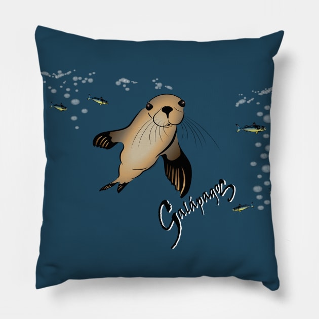 Galapagos sea lion Pillow by leeloolook