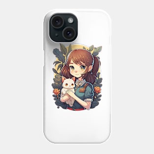 Girl and Cat Kawaii Anime Cat Lovers Phone Case