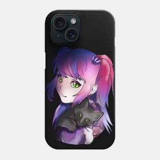 Witch enchantress with purple hair and a black kitten Phone Case