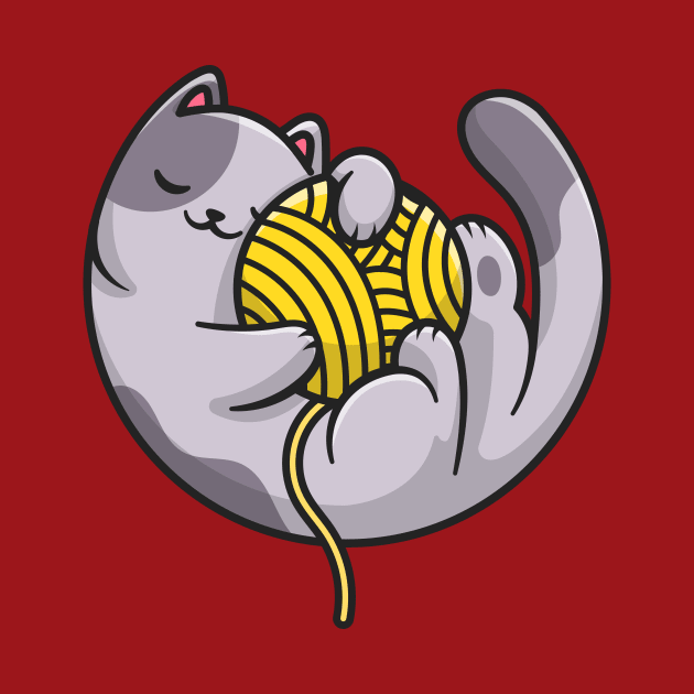 Cute Cat Sleeping And Hug Yarn Ball Cartoon by Catalyst Labs