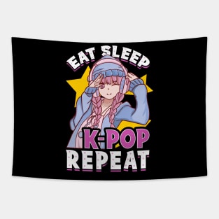 Cute & Funny Eat Sleep K-Pop Repeat Korean Music Tapestry