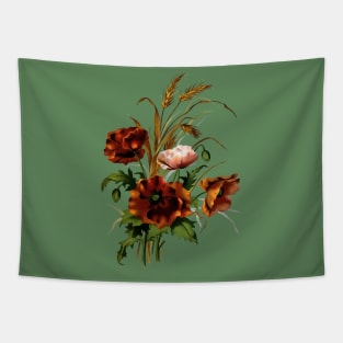 Poppies And Wheat Botanical Art Vector Tapestry