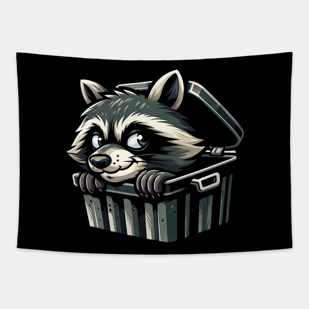 Mischievous Raccoon - Garbage Can Explorer Tapestry by DefineWear