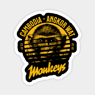 wild monkeys in Angkor Wat, Cambodia Magnet