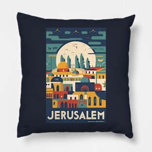 A Vintage Travel Art of Jerusalem - Israel Pillow